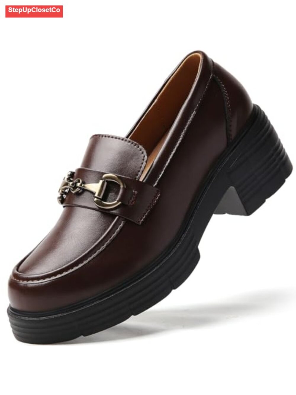 Women's Chunky Platform Loafers Slip On Penny Shoes Faux Leather
